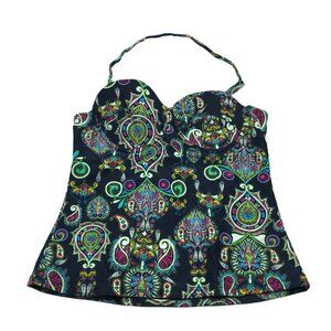 Beach Joy Halter Tankini Top Paisley Geometric Underwire Molded Cups Black M